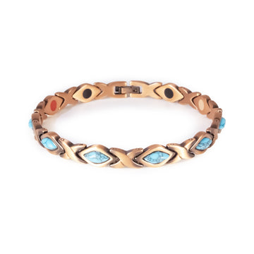 Sierra negative ion copper bracelet with turquoise, front clasped view.